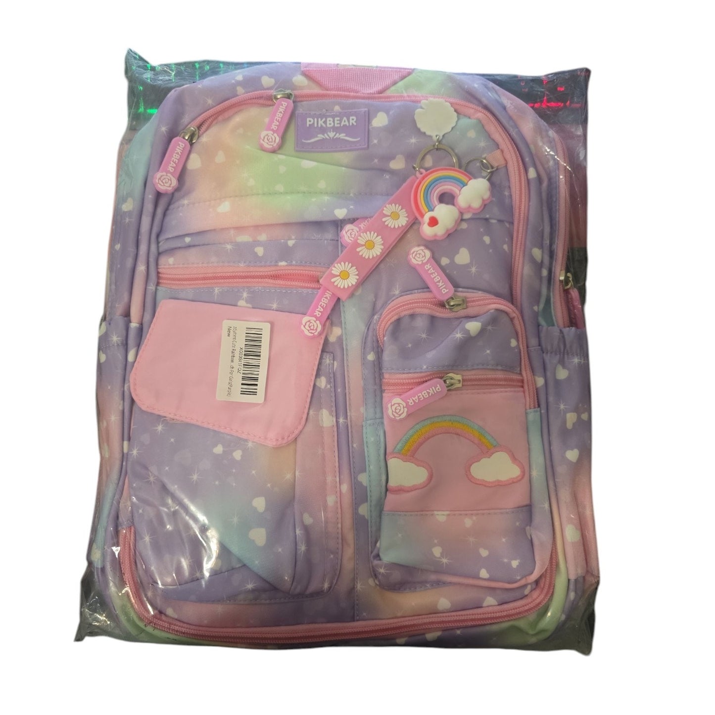 Heart Star Print Purple Girls Backpack with Chest Buckle and Multi-Pockets