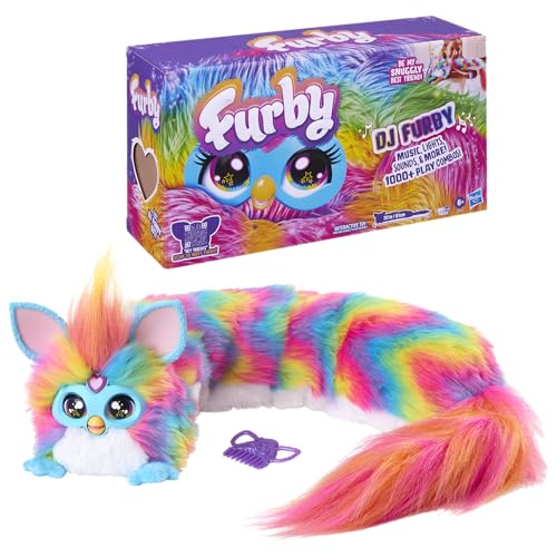 FURBY DJ Interactive Toy, Super Snuggly Rainbow Electronic Plush with Music, Lights, Motion, & Games, Speaks English & Furbish, 32in Long, Ages 6+