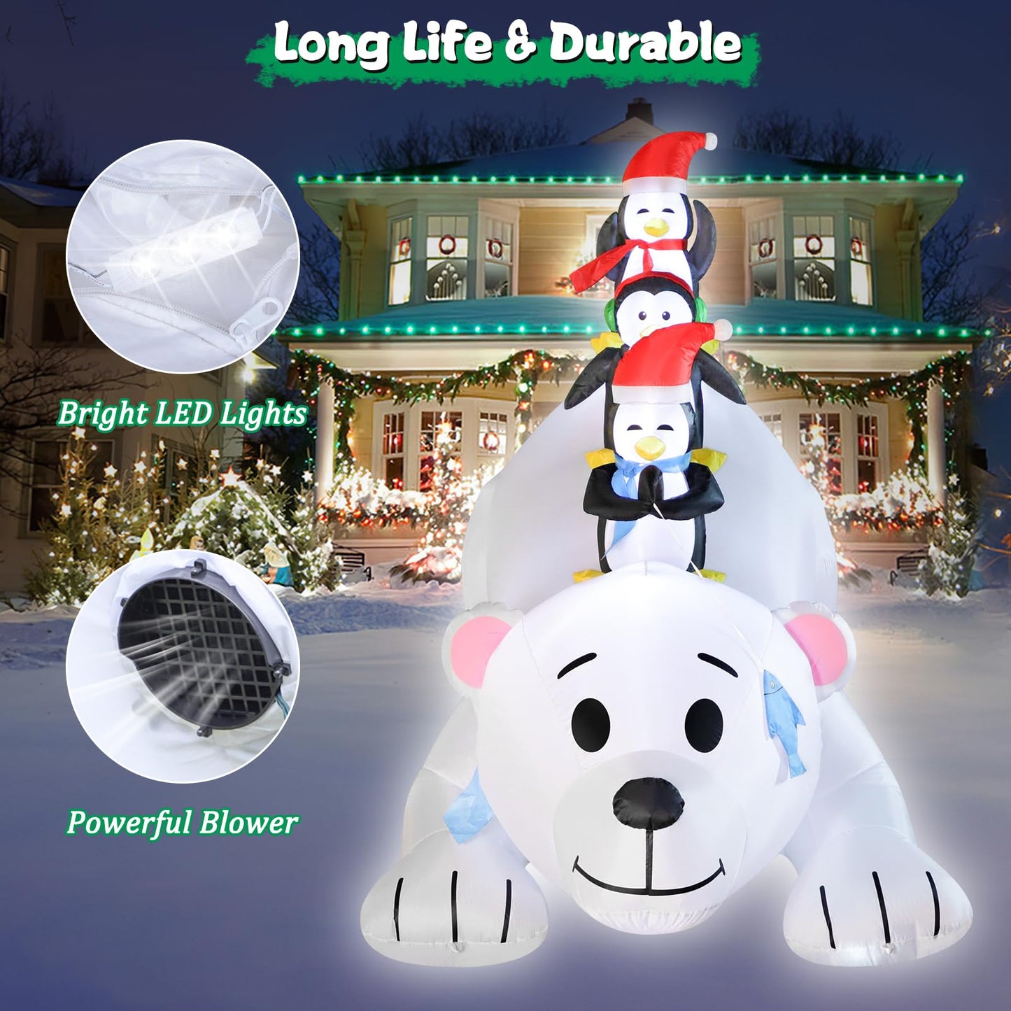 10 FT Christmas Inflatable Santa Claus Outdoor Decor for Yard, Giant Blow up Santa Decoration with Big Gift Bag, Built-in LED Lights for Garden Lawn Home Indoor Winter Holiday Party IP44 Weatherproof