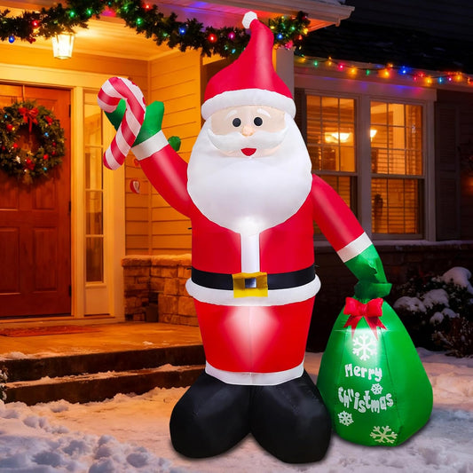 Giant 8ft Santa Claus Inflatable Yard Decoration, Outdoor Christmas Blow Up Figure with LED Lights for Holiday Lawn Decor