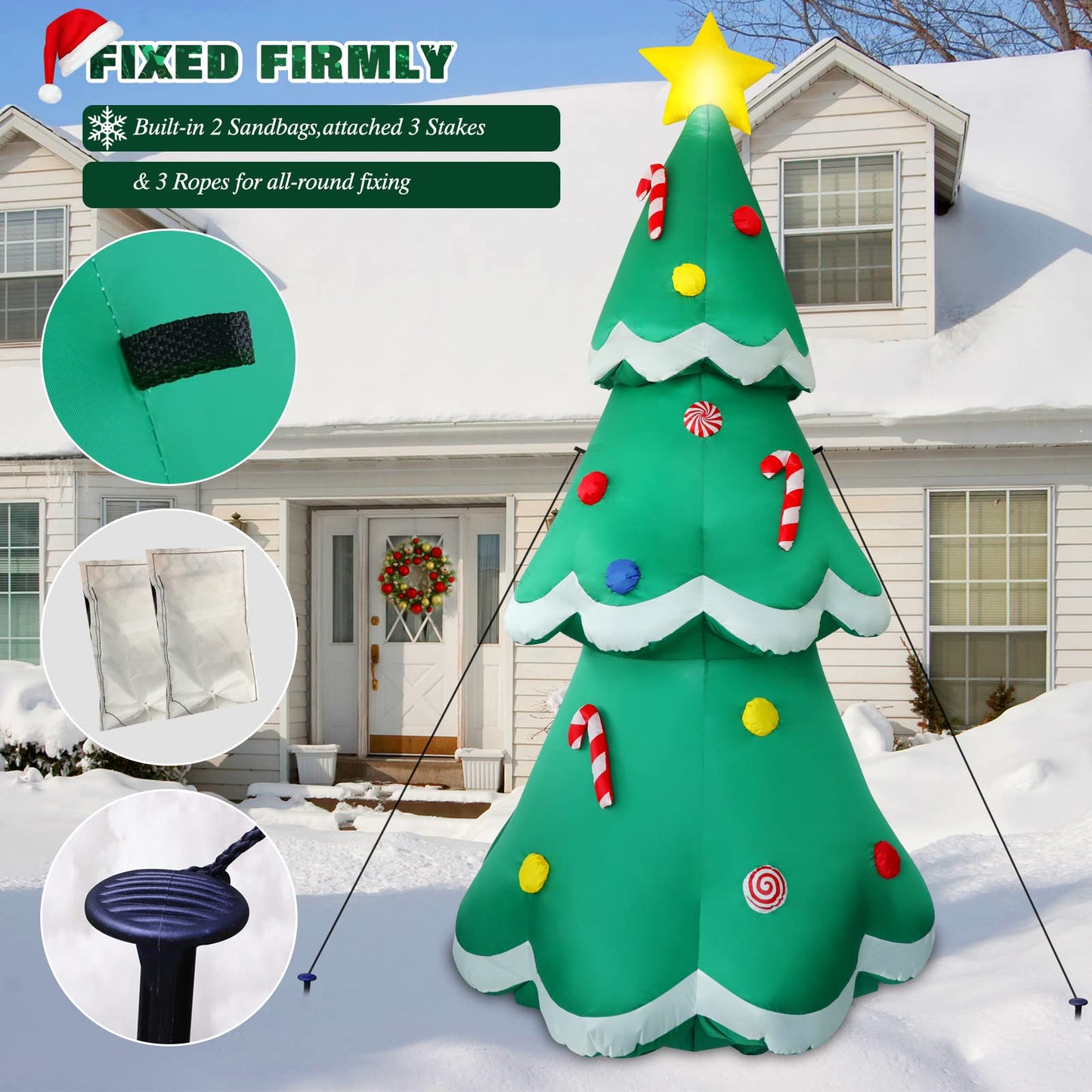 10 FT Christmas Inflatable Santa Claus Outdoor Decor for Yard, Giant Blow up Santa Decoration with Big Gift Bag, Built-in LED Lights for Garden Lawn Home Indoor Winter Holiday Party IP44 Weatherproof