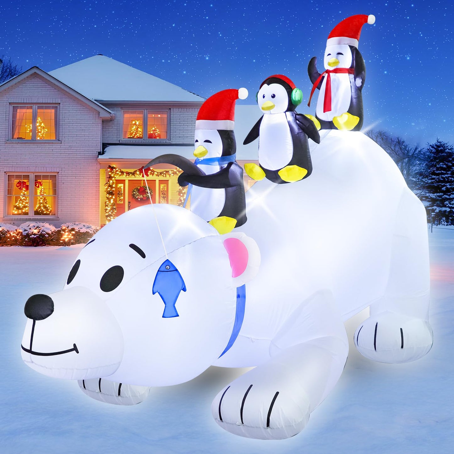 10 FT Christmas Inflatable Santa Claus Outdoor Decor for Yard, Giant Blow up Santa Decoration with Big Gift Bag, Built-in LED Lights for Garden Lawn Home Indoor Winter Holiday Party IP44 Weatherproof