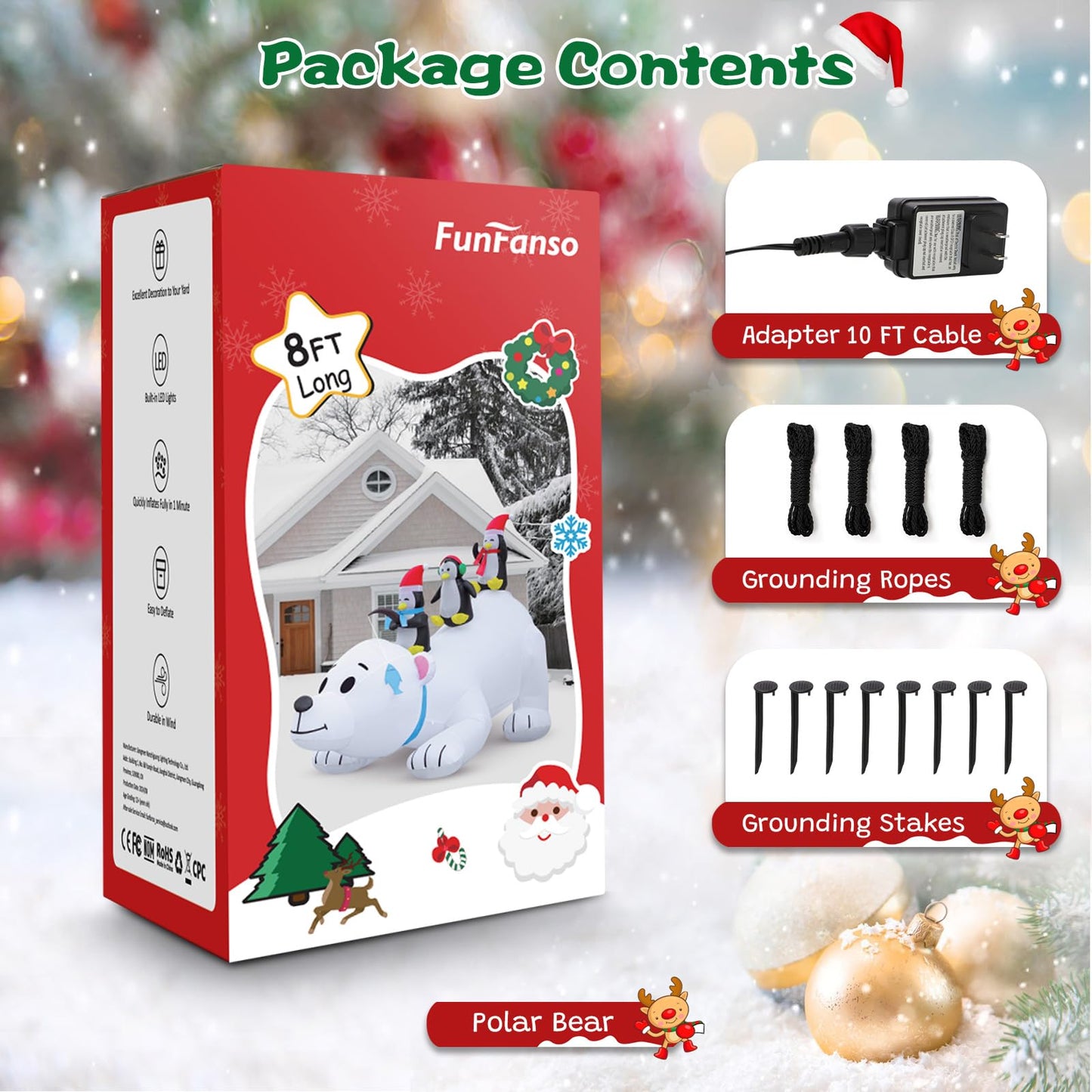 10 FT Christmas Inflatable Santa Claus Outdoor Decor for Yard, Giant Blow up Santa Decoration with Big Gift Bag, Built-in LED Lights for Garden Lawn Home Indoor Winter Holiday Party IP44 Weatherproof