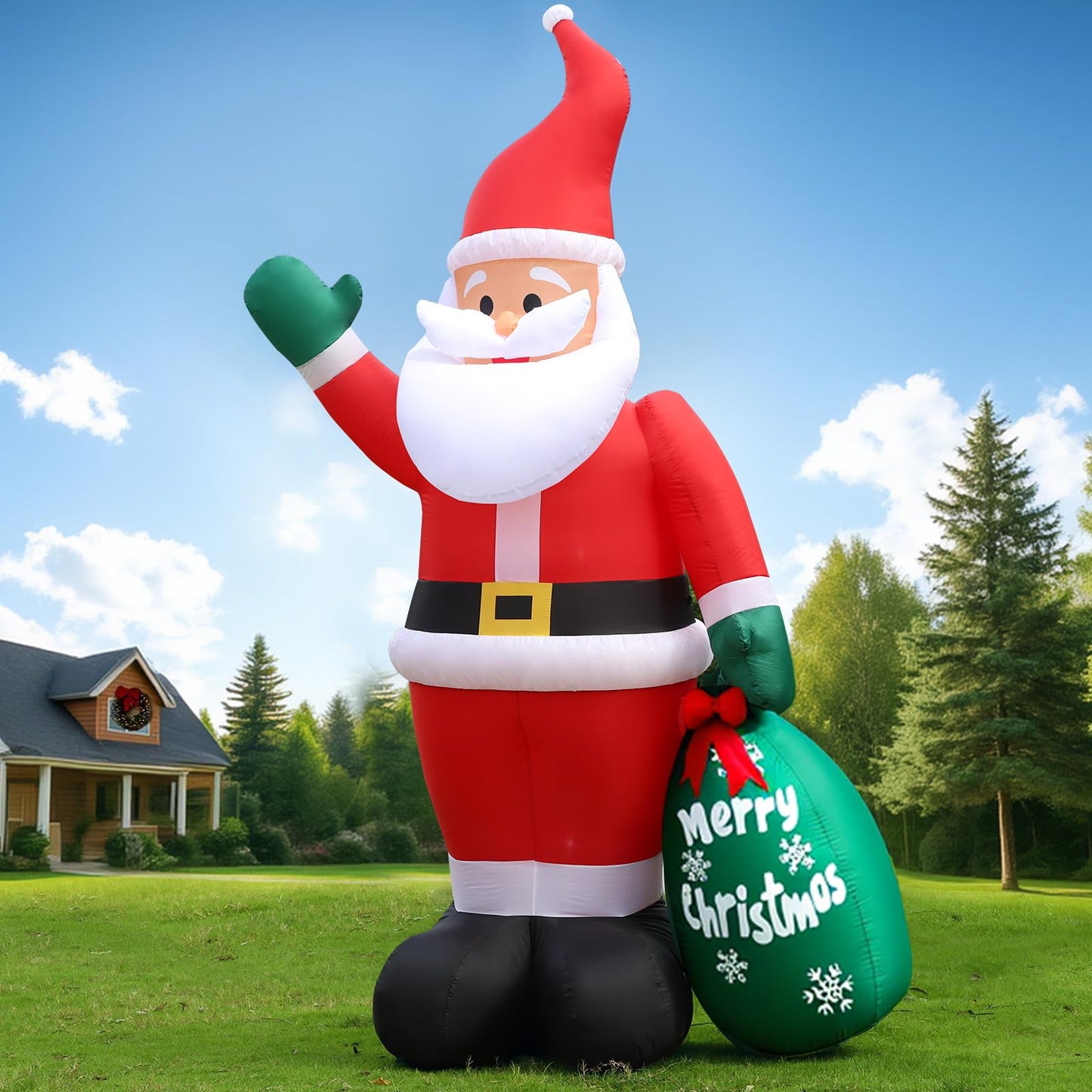 10 FT Christmas Inflatable Santa Claus Outdoor Decor for Yard, Giant Blow up Santa Decoration with Big Gift Bag, Built-in LED Lights for Garden Lawn Home Indoor Winter Holiday Party IP44 Weatherproof