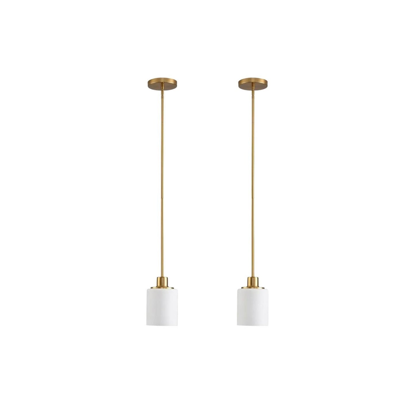 Modern Gold Pendant Lights with Milk Glass Shades - Set of 2