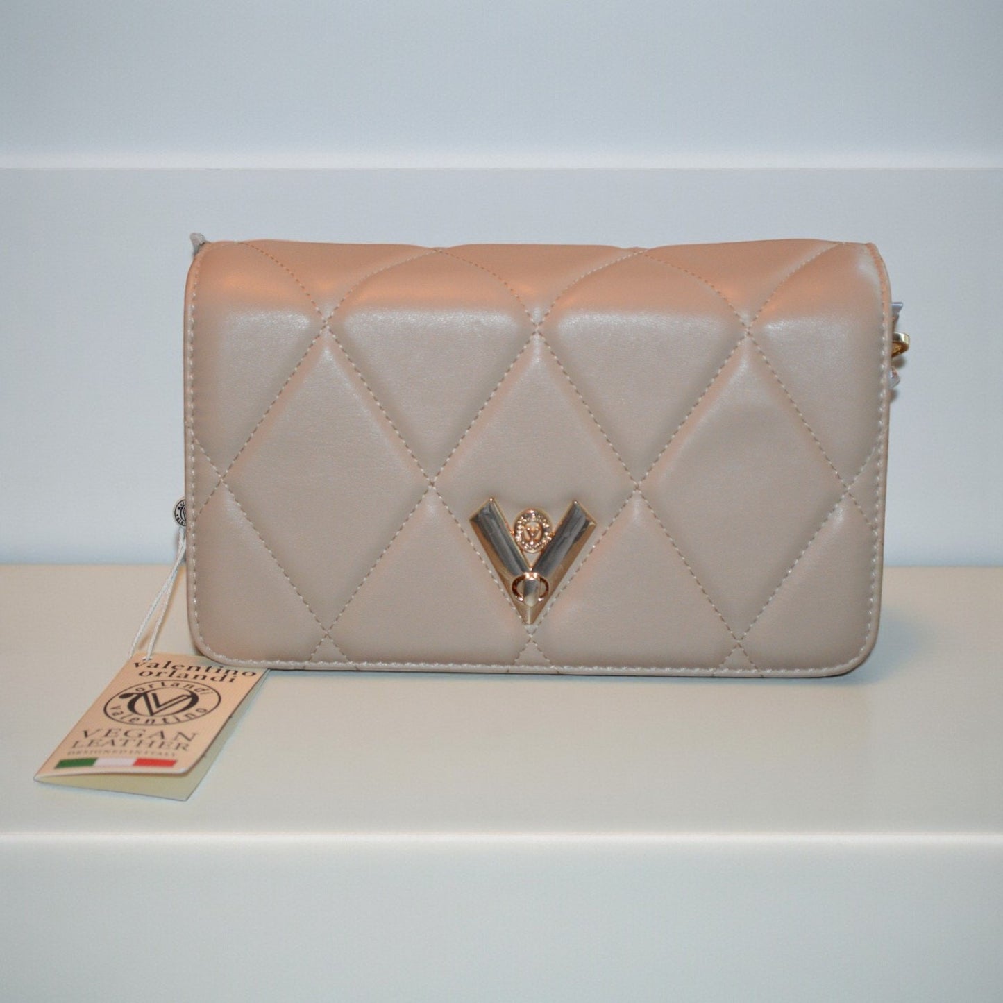 Valentino Orlandi Taupe Vegan Italian Leather Quilted Crossbody Bag $279 MSRP