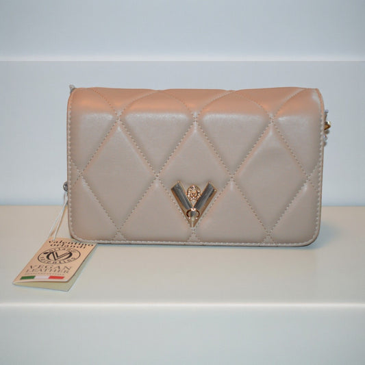Valentino Orlandi Taupe Vegan Italian Leather Quilted Crossbody Bag $279 MSRP