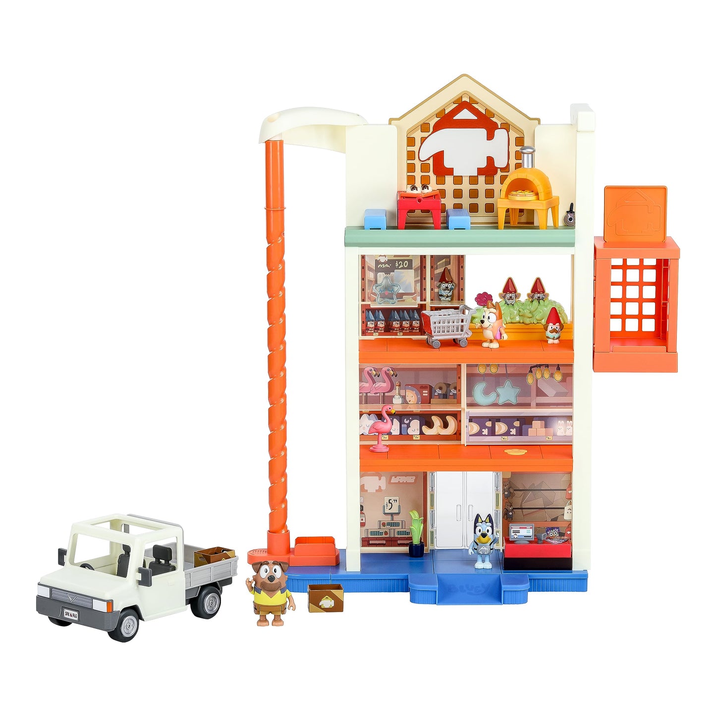 Bluey and Bingo Supermarket Playset with Escalator, Pretend Play Toys for Toddlers, Sounds and 15 Pieces, Grocery Store Playset