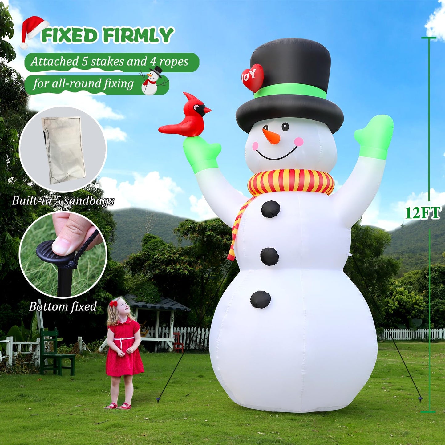 10 FT Christmas Inflatable Santa Claus Outdoor Decor for Yard, Giant Blow up Santa Decoration with Big Gift Bag, Built-in LED Lights for Garden Lawn Home Indoor Winter Holiday Party IP44 Weatherproof