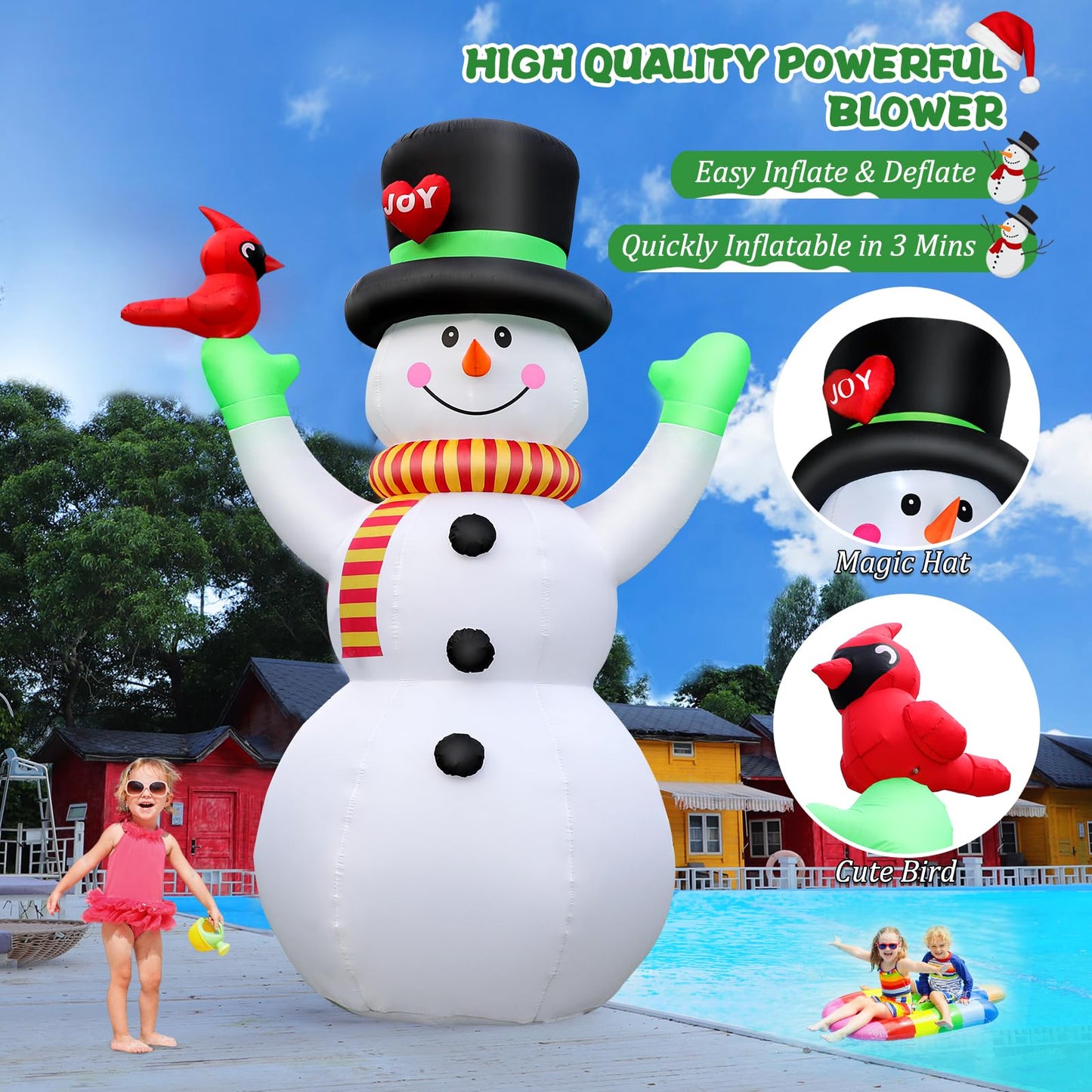 10 FT Christmas Inflatable Santa Claus Outdoor Decor for Yard, Giant Blow up Santa Decoration with Big Gift Bag, Built-in LED Lights for Garden Lawn Home Indoor Winter Holiday Party IP44 Weatherproof
