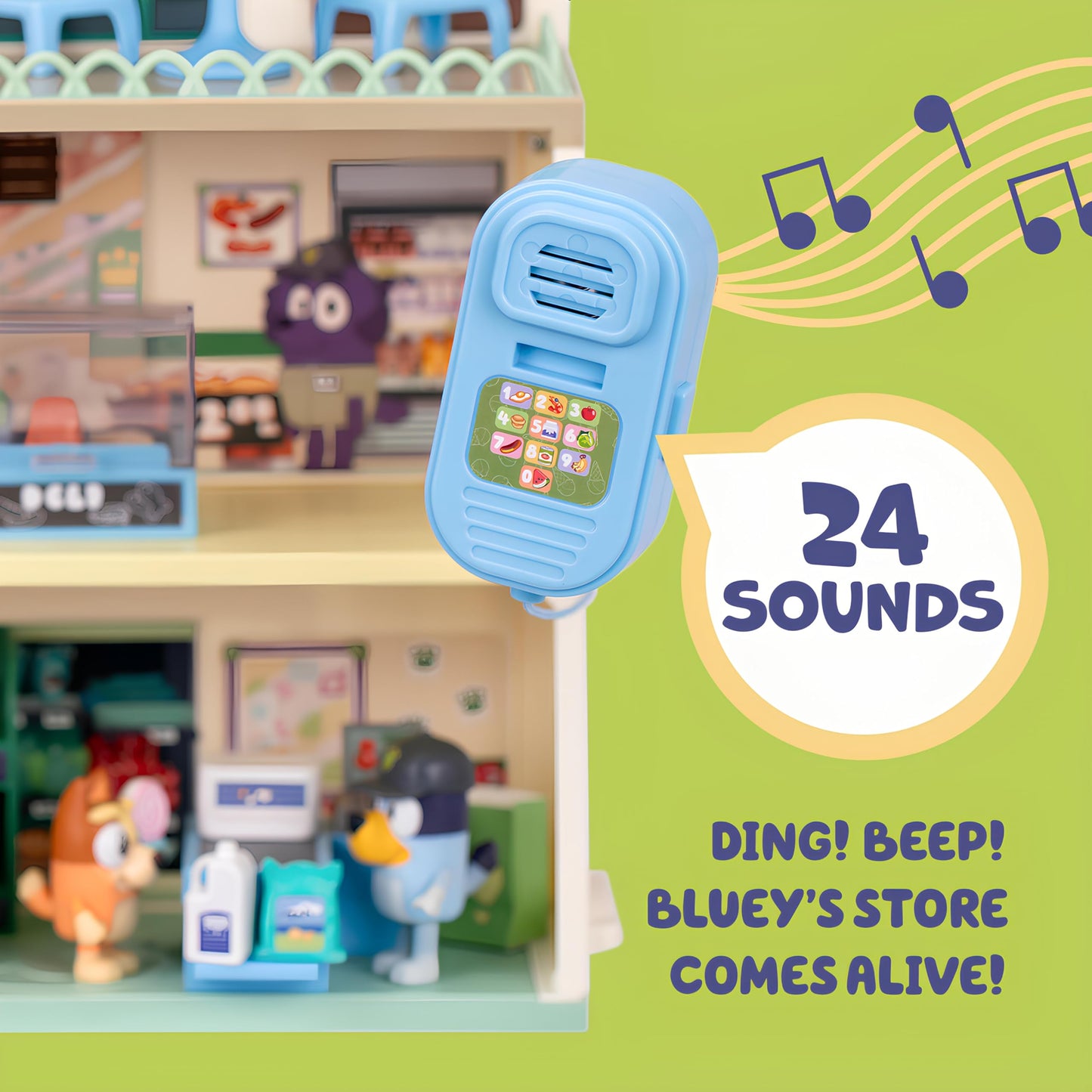 Bluey and Bingo Supermarket Playset with Escalator, Pretend Play Toys for Toddlers, Sounds and 15 Pieces, Grocery Store Playset
