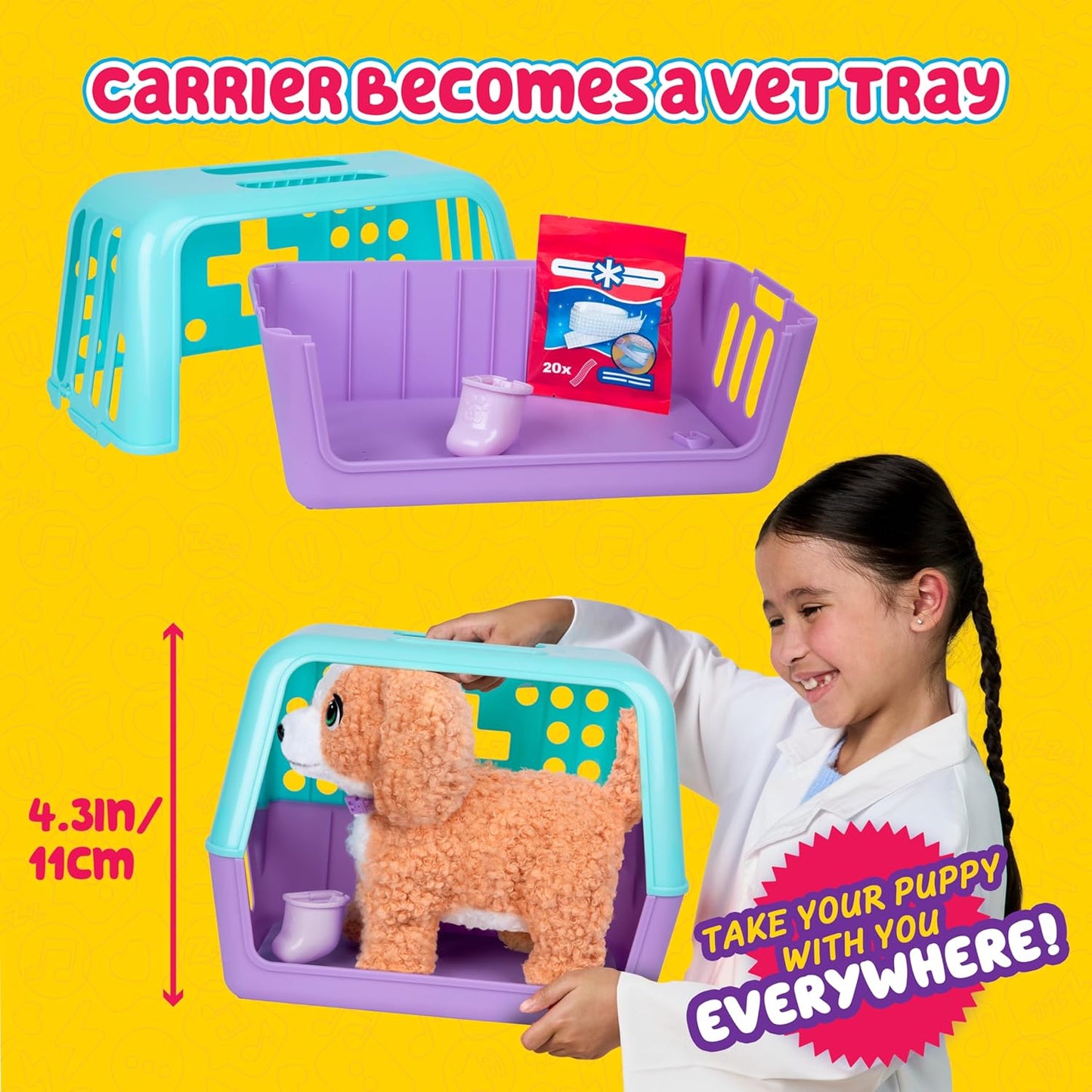 Little Live Pets Ouchies Amazon Exclusive Hazel The Poodle Plush, 50+ Sounds, Limping to Walking Puppy Toy & Carrier, Interactive Toy Dog for Kids 5+