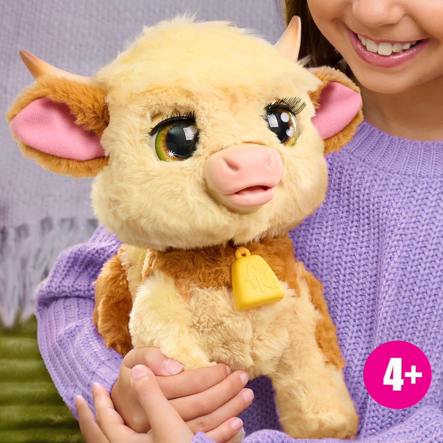 Just Play furReal Maggie The Feed & Follow Cow, 11 Inch Interactive Highland Mini Cow, for Boys and Girls, Ages 4 and up