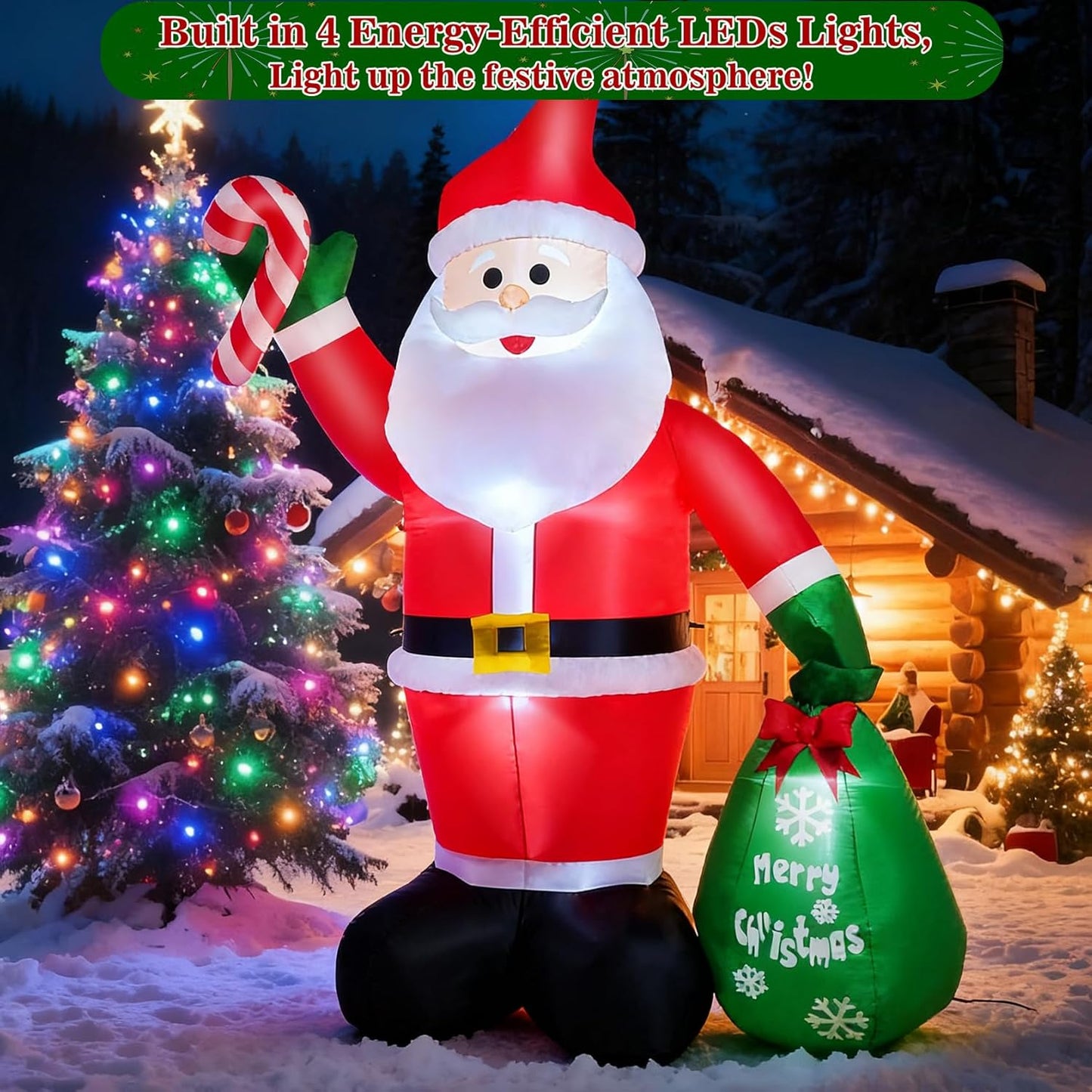 Giant 8ft Santa Claus Inflatable Yard Decoration, Outdoor Christmas Blow Up Figure with LED Lights for Holiday Lawn Decor