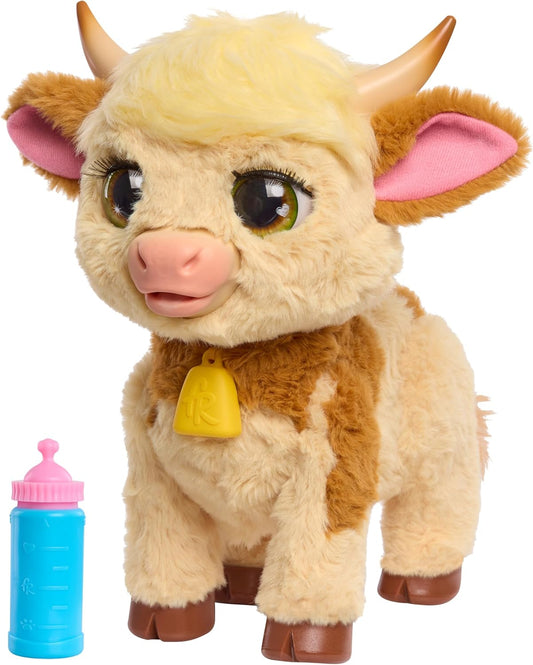 Just Play furReal Maggie The Feed & Follow Cow, 11 Inch Interactive Highland Mini Cow, for Boys and Girls, Ages 4 and up