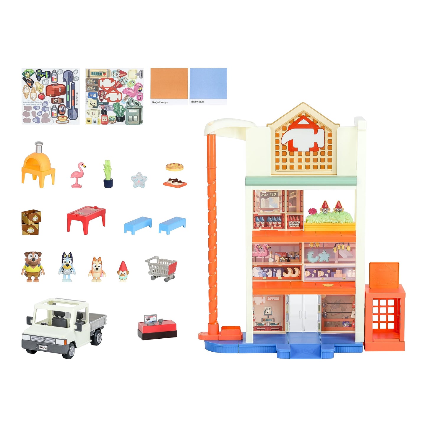 Bluey and Bingo Supermarket Playset with Escalator, Pretend Play Toys for Toddlers, Sounds and 15 Pieces, Grocery Store Playset