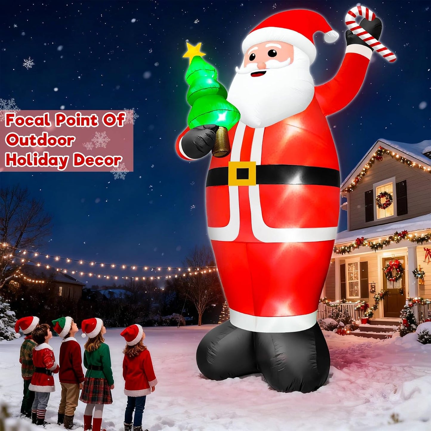 Super Giant 20FT Christmas Inflatable Santa Claus Holding Xmas Tree and Cane, Blow Up Outdoor Christmas Decorations with 8 LED Lights for Yard Lawn Party Holiday Decor