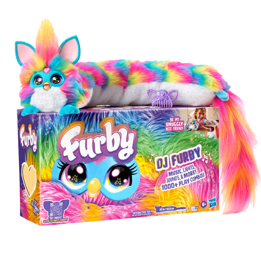 FURBY DJ Interactive Toy, Super Snuggly Rainbow Electronic Plush with Music, Lights, Motion, & Games, Speaks English & Furbish, 32in Long, Ages 6+