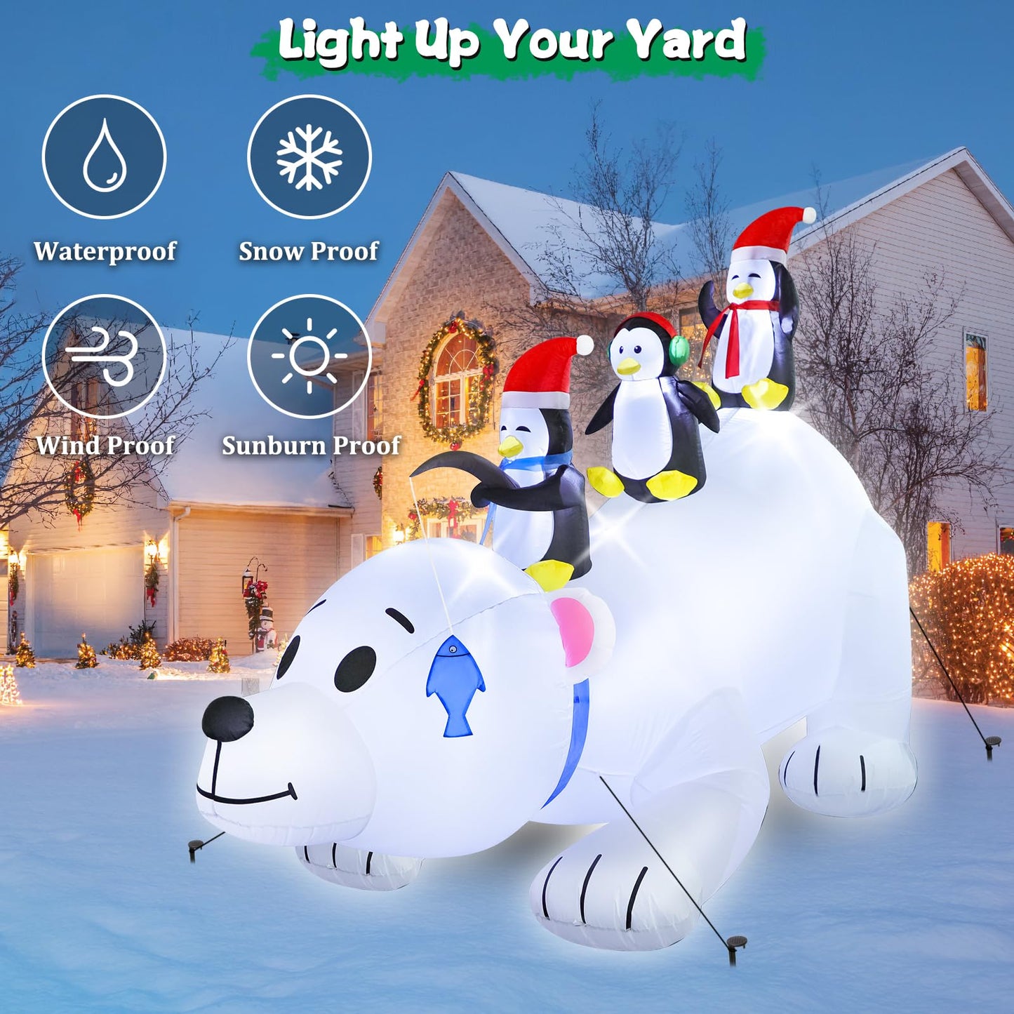 10 FT Christmas Inflatable Santa Claus Outdoor Decor for Yard, Giant Blow up Santa Decoration with Big Gift Bag, Built-in LED Lights for Garden Lawn Home Indoor Winter Holiday Party IP44 Weatherproof