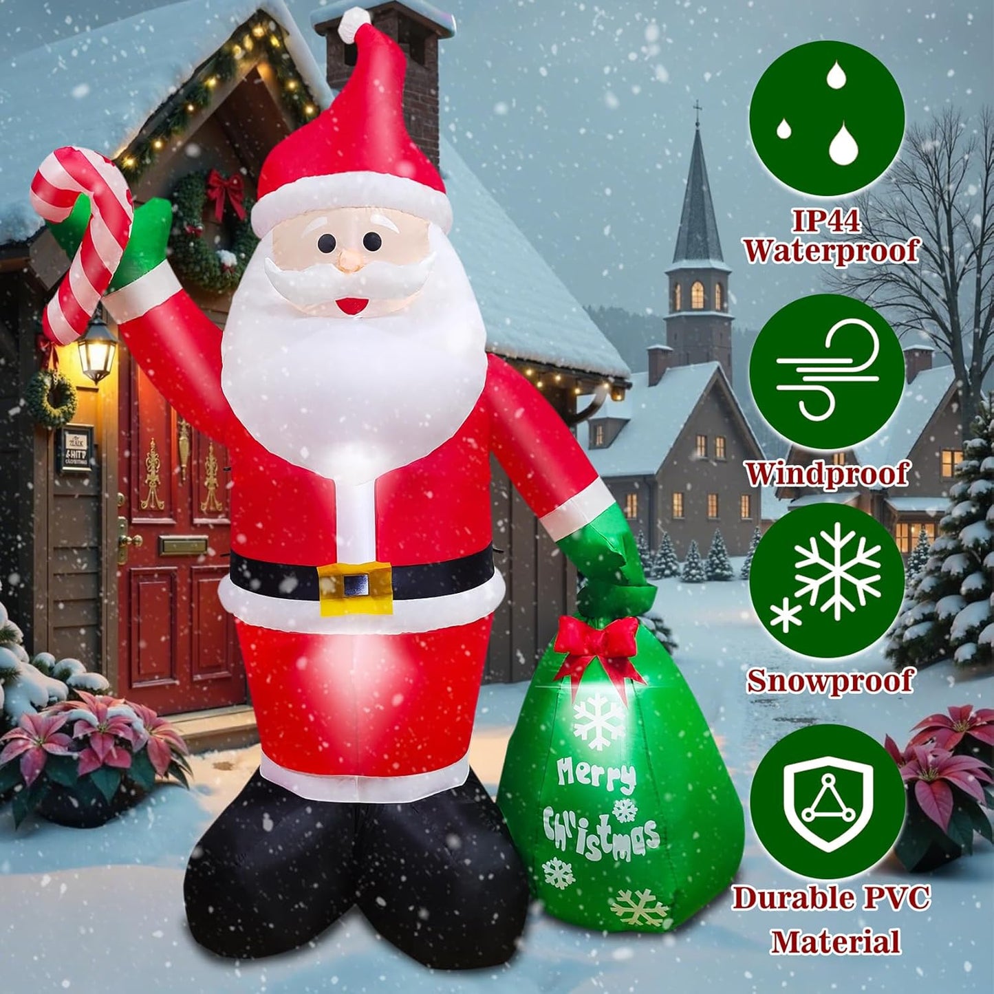 Giant 8ft Santa Claus Inflatable Yard Decoration, Outdoor Christmas Blow Up Figure with LED Lights for Holiday Lawn Decor