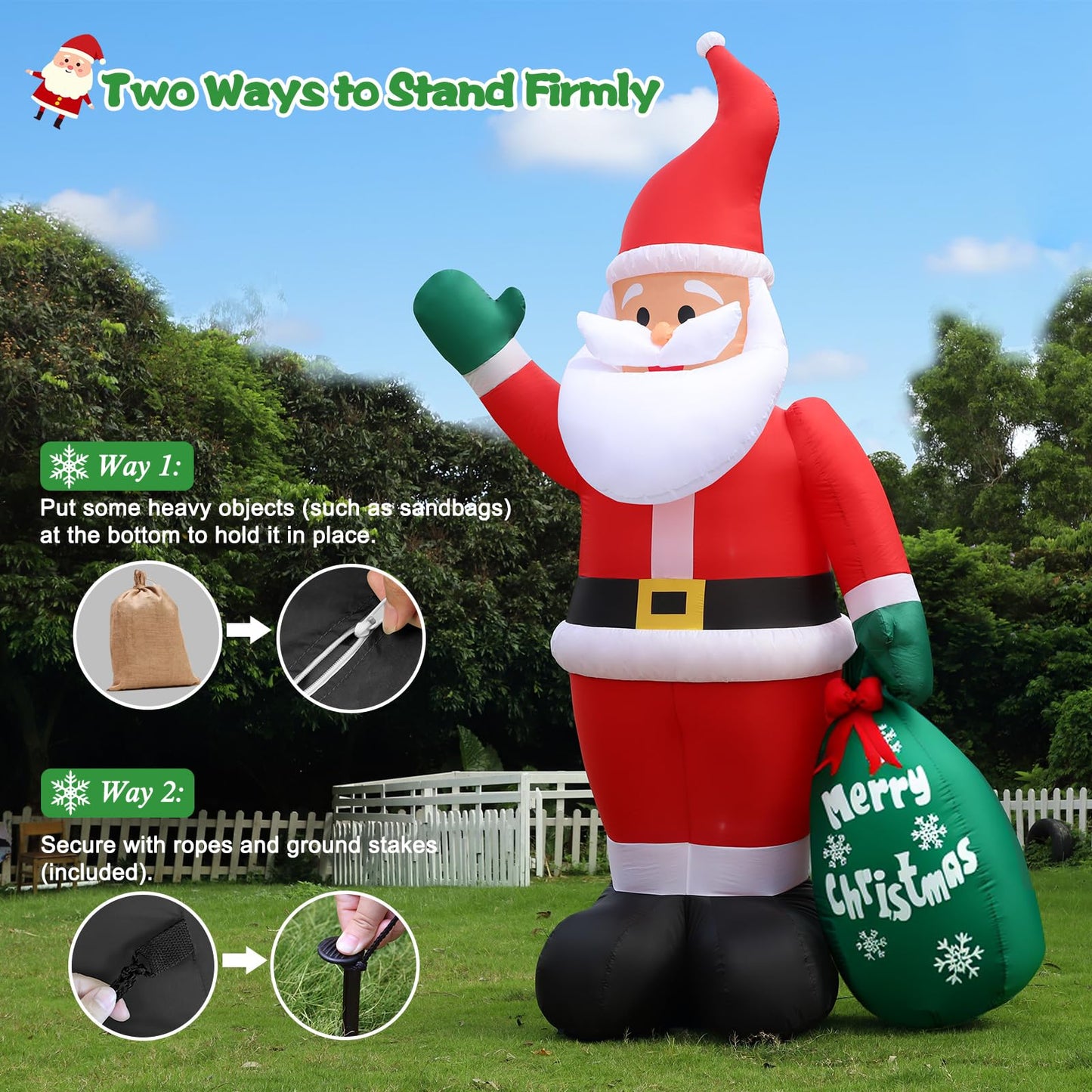 10 FT Christmas Inflatable Santa Claus Outdoor Decor for Yard, Giant Blow up Santa Decoration with Big Gift Bag, Built-in LED Lights for Garden Lawn Home Indoor Winter Holiday Party IP44 Weatherproof