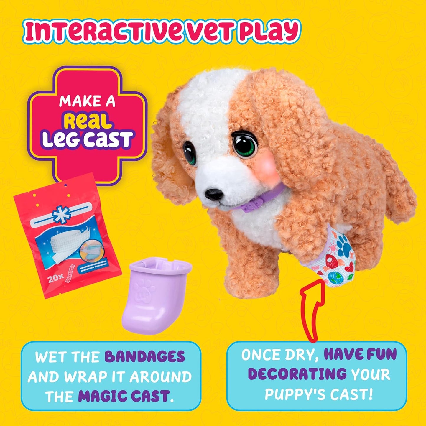 Little Live Pets Ouchies Amazon Exclusive Hazel The Poodle Plush, 50+ Sounds, Limping to Walking Puppy Toy & Carrier, Interactive Toy Dog for Kids 5+