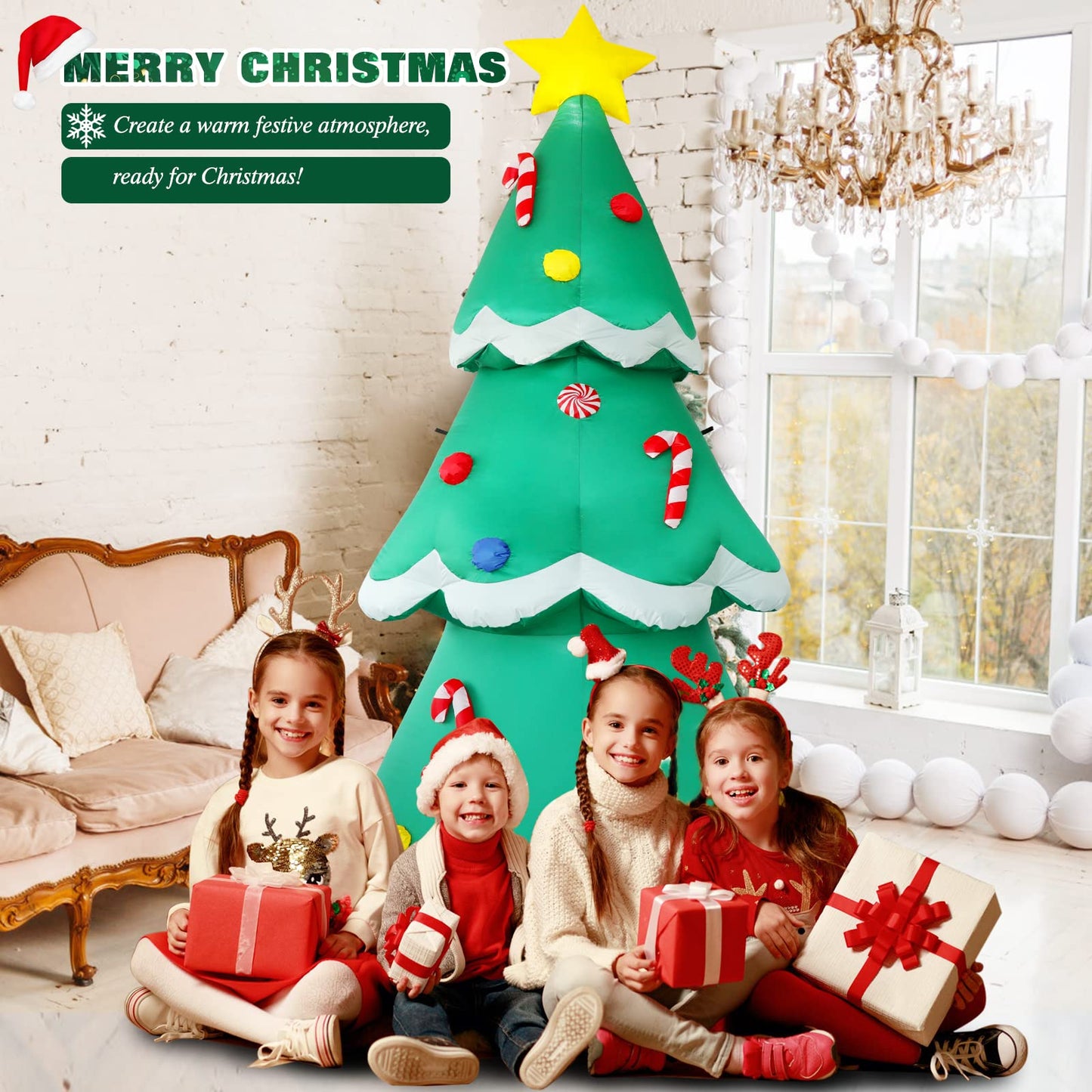 10 FT Christmas Inflatable Santa Claus Outdoor Decor for Yard, Giant Blow up Santa Decoration with Big Gift Bag, Built-in LED Lights for Garden Lawn Home Indoor Winter Holiday Party IP44 Weatherproof