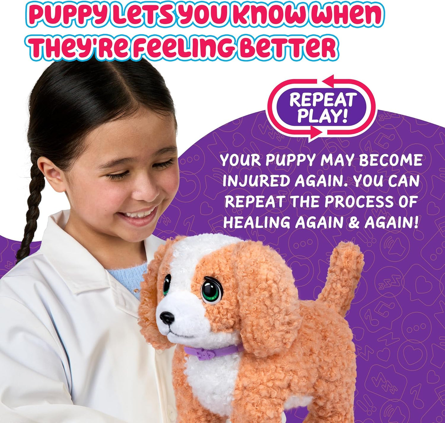 Little Live Pets Ouchies Amazon Exclusive Hazel The Poodle Plush, 50+ Sounds, Limping to Walking Puppy Toy & Carrier, Interactive Toy Dog for Kids 5+