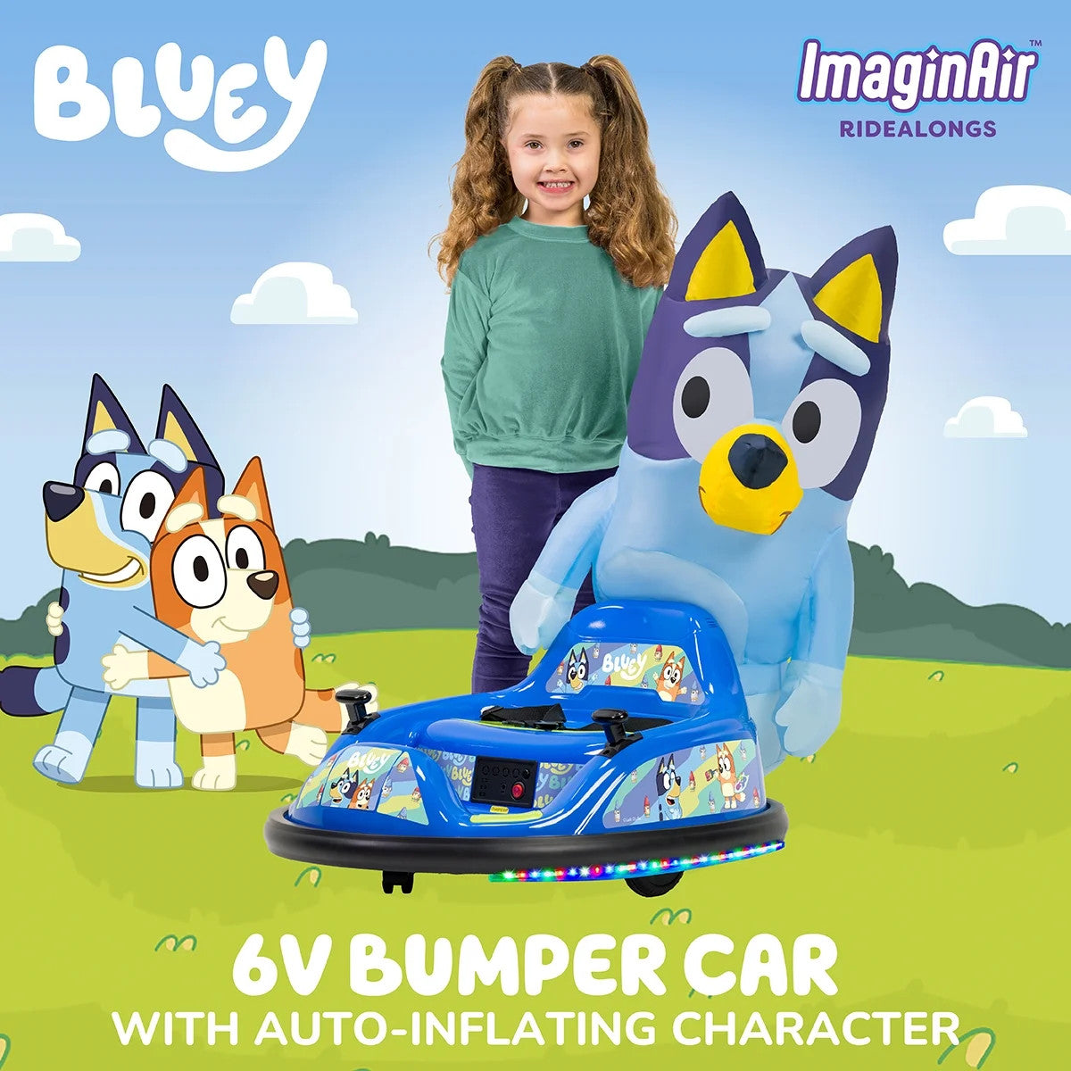Bluey 6V ImaginAir kids Ride-On Bumper Car with Inflatable Character